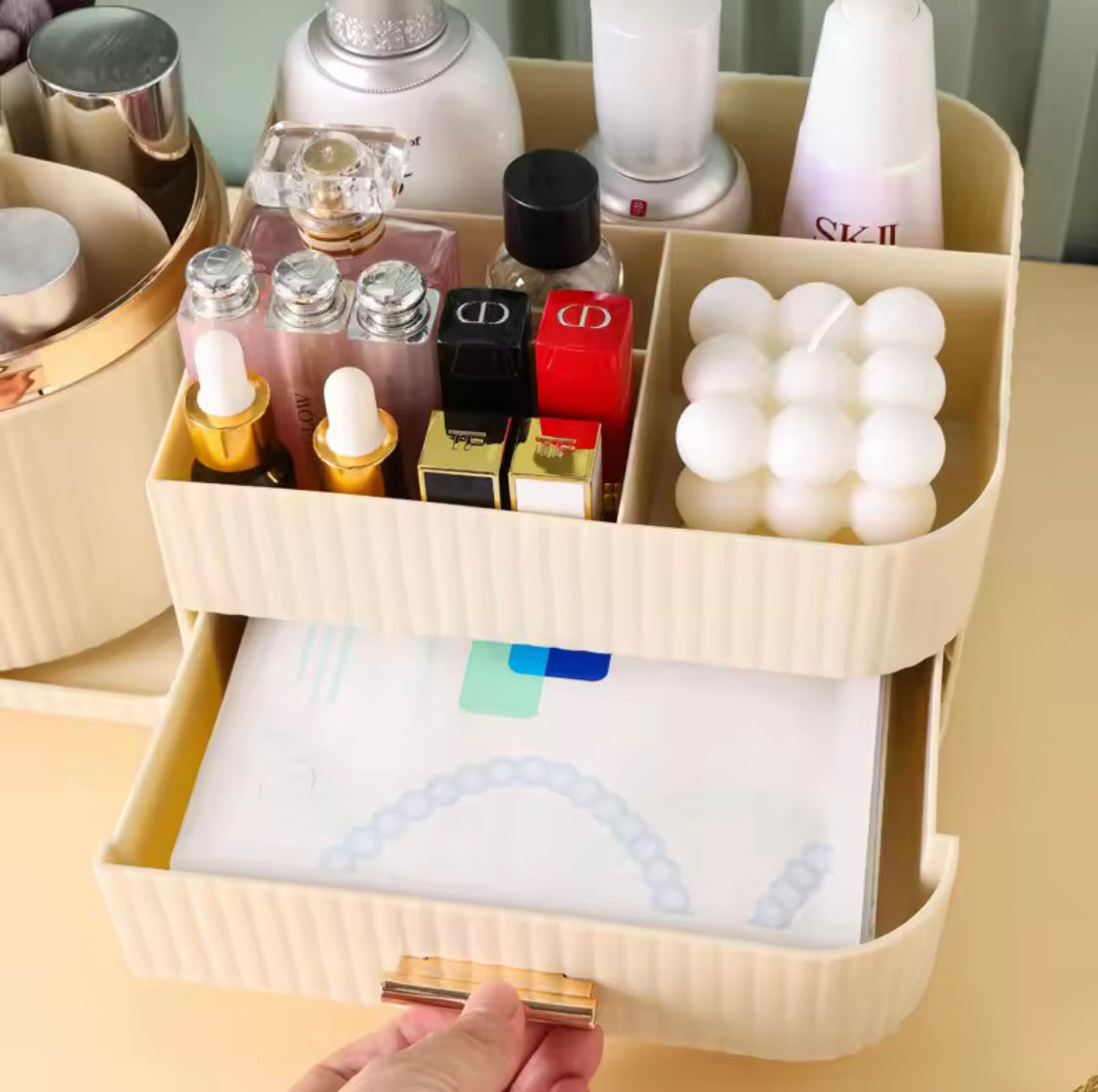 360° Rotating Cosmetic Storage Box, Makeup Organizer Box, Makeup Brushes Organizer, Cosmetic Organizer Box With Drawer and Compartments 360° Rotating Cosmetic Storage Box, Makeup Organizer Box, Makeup Brushes Organizer, Cosmetic Organizer Box With Drawer and Compartments